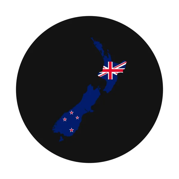 뉴질랜드 지도검은 배경에 깃발달린 실루엣 — 스톡 벡터