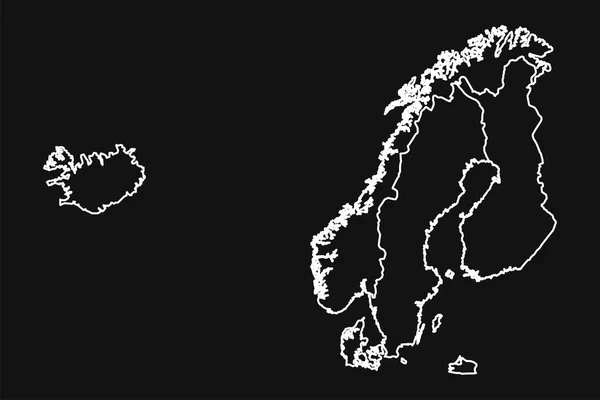 Map Scandinavia Black Background — Vetor de Stock