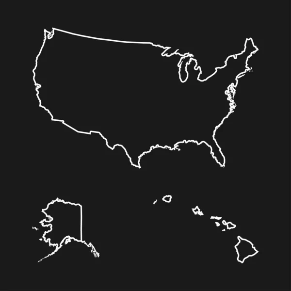 地図アメリカ アラスカとハワイを含む黒 — ストックベクタ