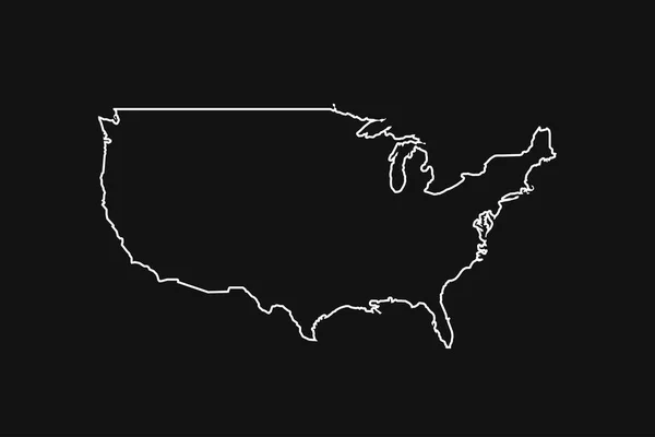 Mappa Silhouette Stati Uniti America Sfondo Nero — Vettoriale Stock