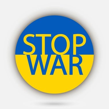 Ukrayna kırsalında. DUR SAVAŞ sözcüğüyle Ukrayna bayrağı.