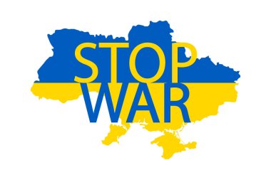 Ukrayna haritasında Savaş Sözcüğü DUR. Vektör İllüstrasyonu.