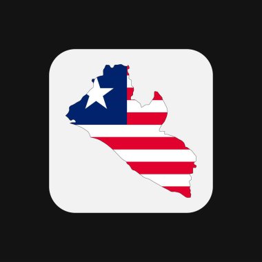 Beyaz zemin üzerinde bayrak olan Liberya haritası silueti