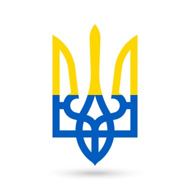 Bayrağın Üzerinde Ukrayna arması. Vektör illüstrasyonu.