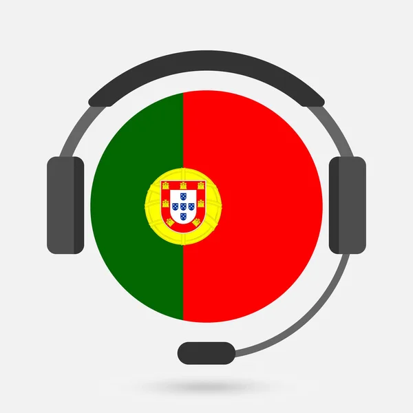 Flaga Portugalii Słuchawkami Ilustracja Wektora Język Bengalski — Wektor stockowy