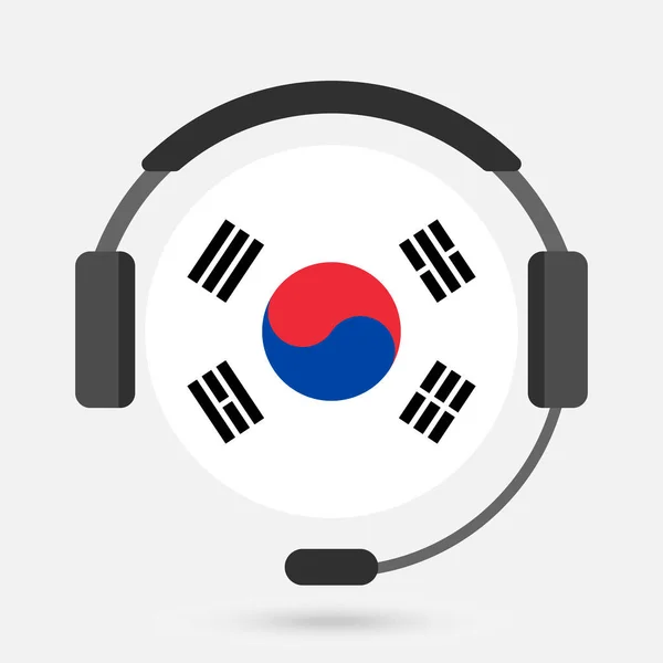 Drapeau Corée Sud Avec Écouteurs Illustration Vectorielle Langue Coréenne — Image vectorielle