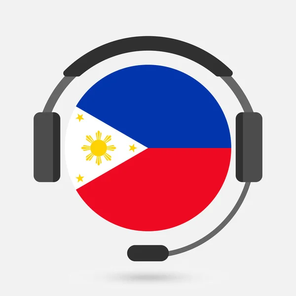 Bandera Filipinas Con Auriculares Ilustración Vectorial Idioma Tagalo — Vector de stock