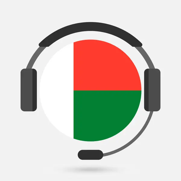 マダガスカルの旗をヘッドフォンで ベクトルイラスト マダガスカル語 — ストックベクタ