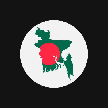 Beyaz zemin üzerinde bayrak olan Bangladeş haritası silueti