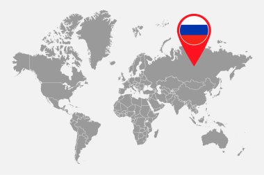 Dünya haritasında Rusya 'nın bayrağı var. Vektör illüstrasyonu.