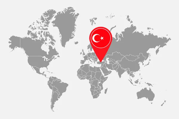 Pin Karte Mit Türkei Flagge Auf Weltkarte — Stockvektor