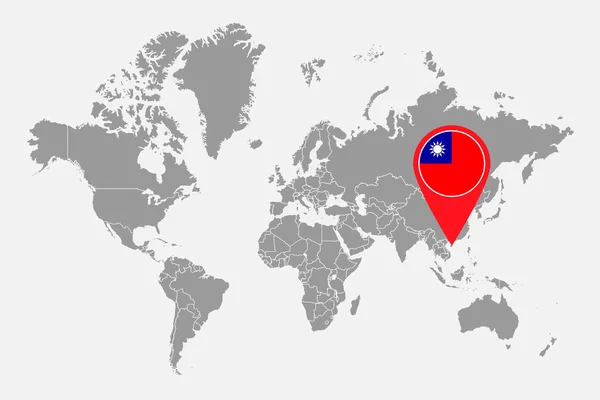 Mapa Pino Com Bandeira Taiwan Mapa Mundo Ilustração Vetorial — Vetor de Stock