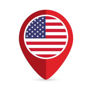 A.B.D. ülkesiyle harita işaretleyici. Amerikan bayrağı. Vektör illüstrasyonu.