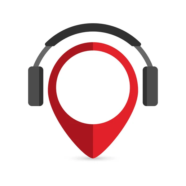 Red Pin Location Headphone Vector Illustration — ストックベクタ
