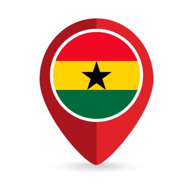 Ülke Gana ile harita işaretleyici. Gana bayrağı. Vektör illüstrasyonu.