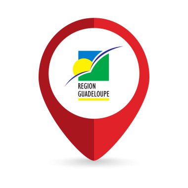 Guadeloupe haritalı işaretçi. Guadeloupe bayrağı. Vektör illüstrasyonu.