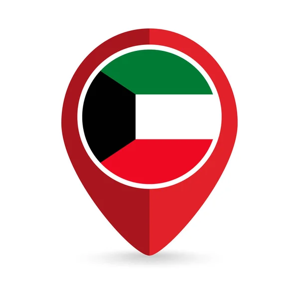 Puntero Mapa Con Contry Kuwait Bandera Kuwait Ilustración Vectorial — Vector de stock