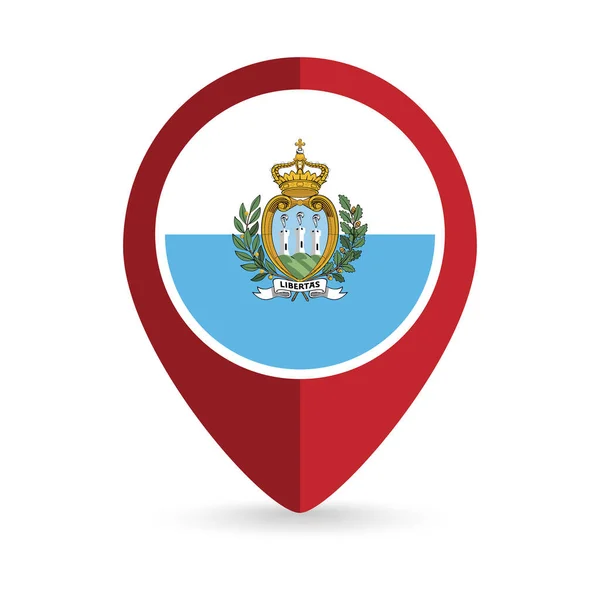 Puntero Mapa Con Contry San Marino Bandera San Marino Ilustración — Archivo Imágenes Vectoriales