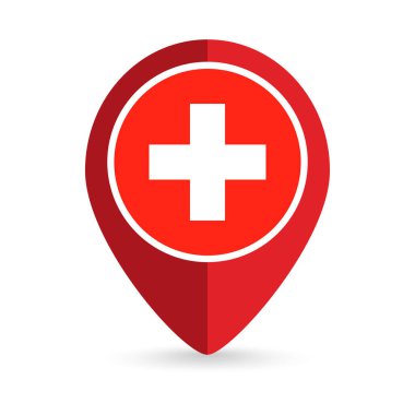 İsviçre 'li harita işaretleyici. İsviçre bayrağı. Vektör illüstrasyonu.