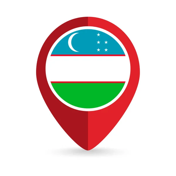 Puntero Mapa Con Contry Uzbekistán Bandera Uzbekistán Ilustración Vectorial — Vector de stock