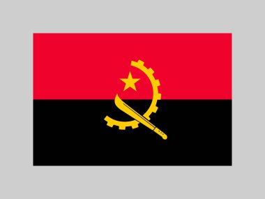 Angola bayrağı, resmi renkler ve orantı. Vektör illüstrasyonu.