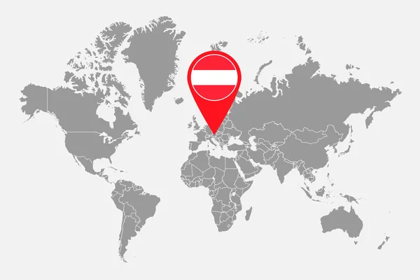 Mapa Pino Com Bandeira Áustria Mapa Mundo Ilustração Vetorial — Vetor de Stock