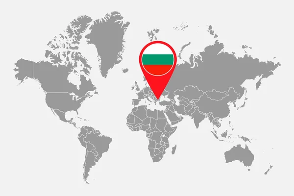 Pin Map Com Bandeira Bulgária Mapa Mundo Ilustração Vetorial — Vetor de Stock
