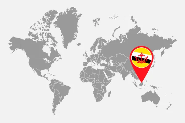 Pin Map Com Bandeira Brunei Mapa Mundo Ilustração Vetorial —  Vetores de Stock