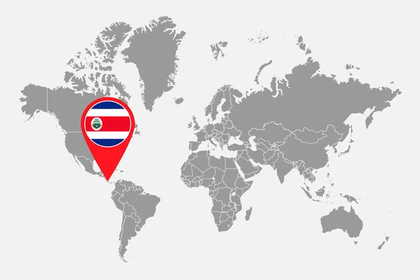 Mapa Pin Con Bandera Costa Rica Mapa Mundial Ilustración Vectorial — Vector de stock