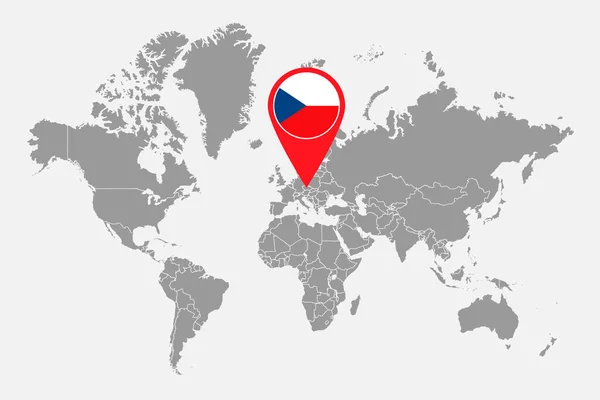 Pin Map Czech Republic Flag World Map Inglês Ilustração Vetorial — Vetor de Stock