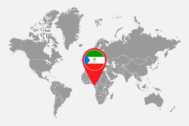 Dünya haritasında Ekvator Gine bayrağı olan iğne haritası. Vektör illüstrasyonu.