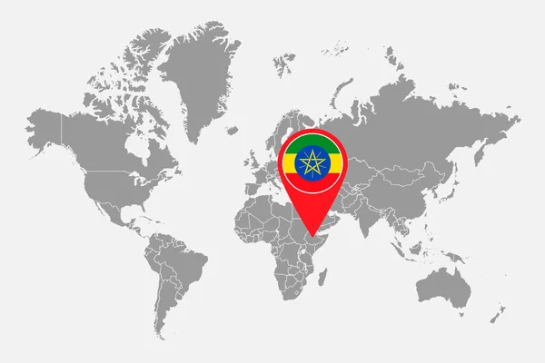 Pin Map Ethiopia Flag World Map Inglês Ilustração Vetorial —  Vetores de Stock