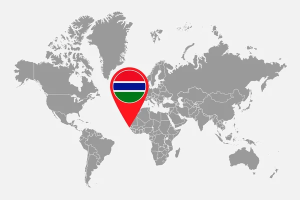 Pin Karte Mit Gambia Flagge Auf Weltkarte Vektorillustration — Stockvektor