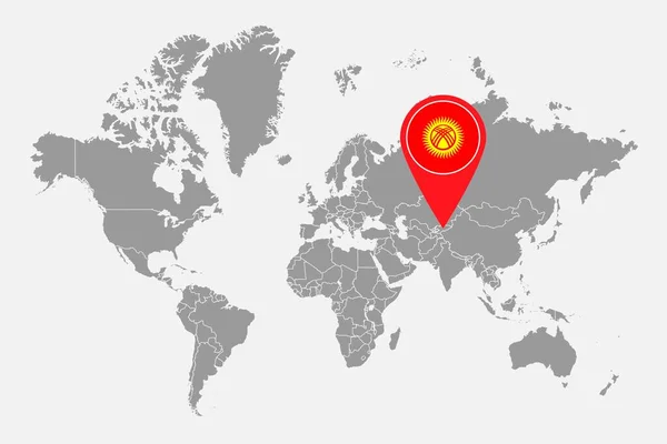 Mapa Pino Com Bandeira Quirguistão Mapa Mundo Ilustração Vetorial — Vetor de Stock