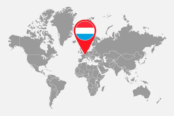 Mappa Pin Con Bandiera Lussemburghese Sulla Mappa Del Mondo Illustrazione — Vettoriale Stock