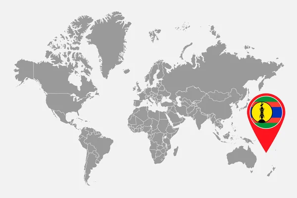 Pin Karte Mit Neukaledonien Flagge Auf Weltkarte Vektorillustration — Stockvektor
