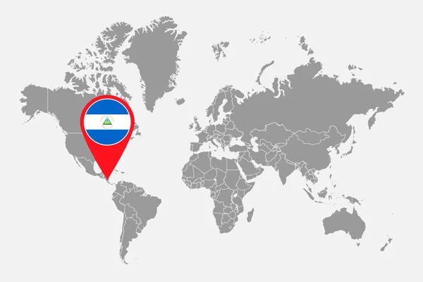 Mapa Pino Com Bandeira Nicarágua Mapa Mundo Ilustração Vetorial — Vetor de Stock