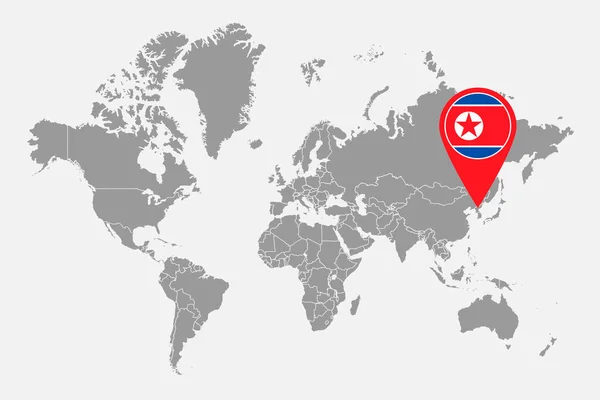 Pin Map North Korea Flag World Map Inglês Ilustração Vetorial — Vetor de Stock