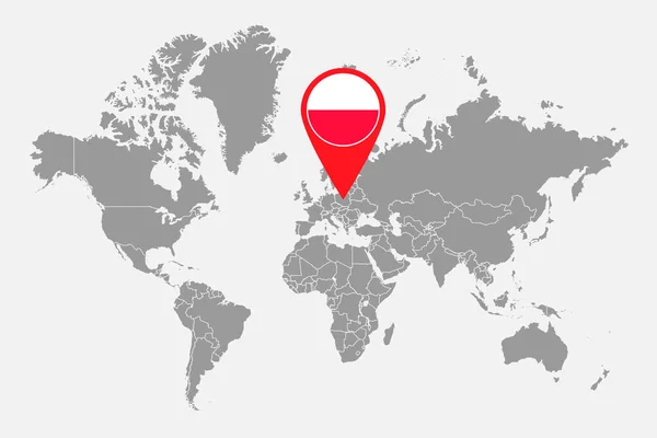 Pin Map Poland Flag World Map Inglês Ilustração Vetorial — Vetor de Stock