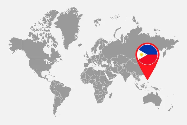 Mapa Pin Con Bandera Filipinas Mapa Del Mundo Ilustración Vectorial — Vector de stock