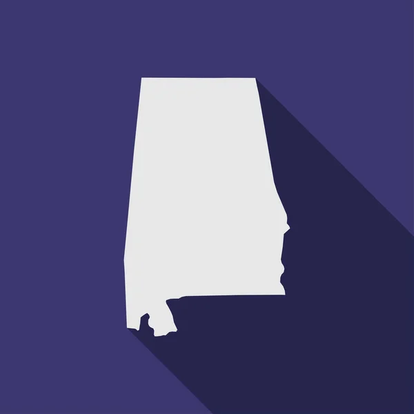 Mapa Alabama Sobre Fondo Azul Con Sombra Larga — Vector de stock