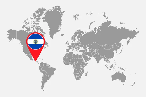 Pin Mapa Con Bandera Salvador Mapa Del Mundo Ilustración Vectorial — Vector de stock