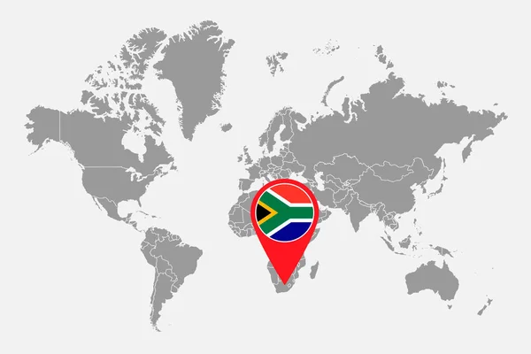 Карта Піна Прапором Південної Африки Карті Світу Приклад Вектора — стоковий вектор