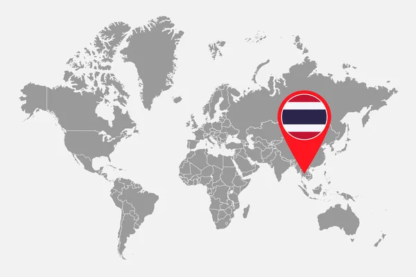 世界地図上でタイ国旗とピンマップ ベクターイラスト — ストックベクタ