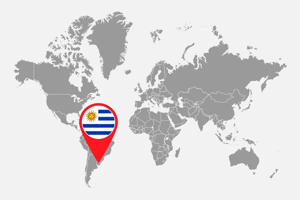 Mapa Pin Con Bandera Uruguay Mapa Mundial Ilustración Vectorial — Vector de stock
