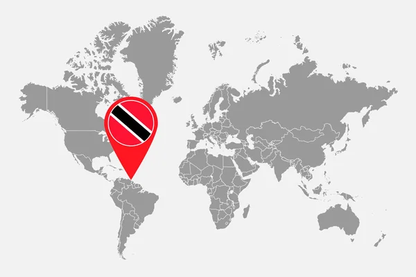 Mappa Pin Con Bandiera Trinidad Tobago Sulla Mappa Del Mondo — Vettoriale Stock