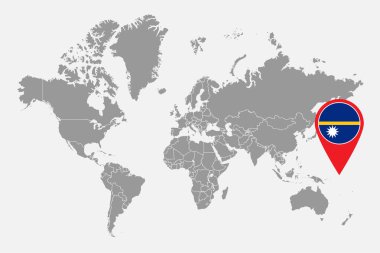 Dünya haritasında Nauru bayrağı olan pin haritası. Vektör illüstrasyonu.