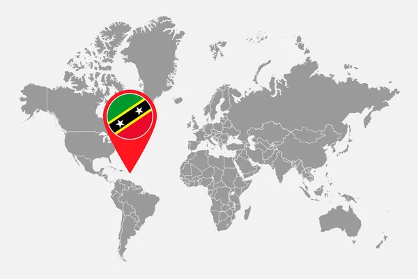Mappa Pin Con Saint Kitts Bandiera Nevis Sulla Mappa Del — Vettoriale Stock