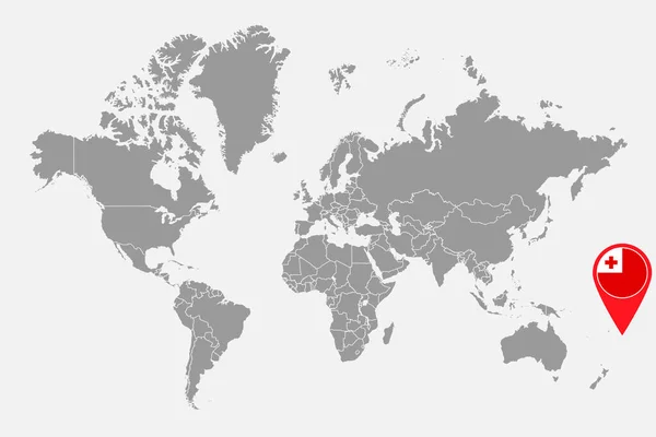 Mappa Pin Con Bandiera Tonga Sulla Mappa Del Mondo Illustrazione — Vettoriale Stock