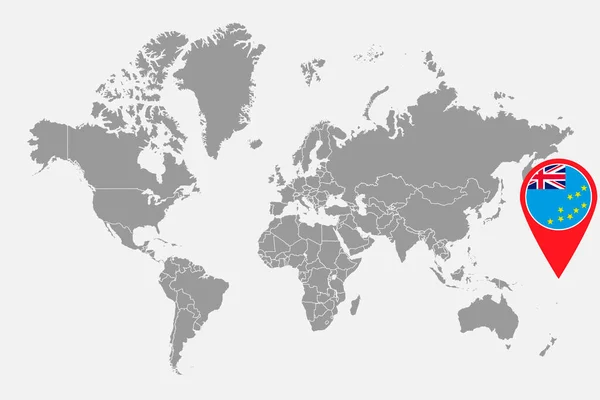 Mappa Pin Con Bandiera Tuvalu Sulla Mappa Del Mondo Illustrazione — Vettoriale Stock